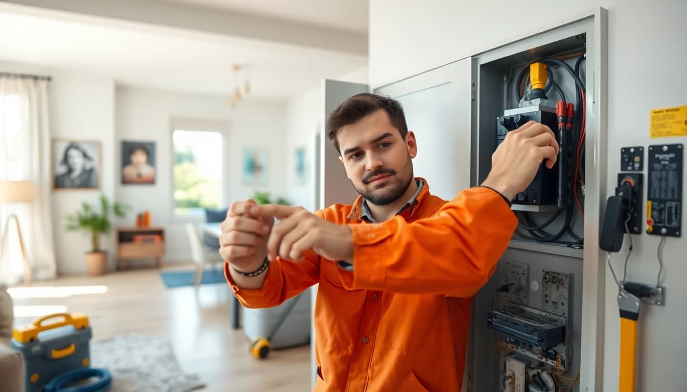 Vancouver electrician inspecting electrical panels in a modern home setting.