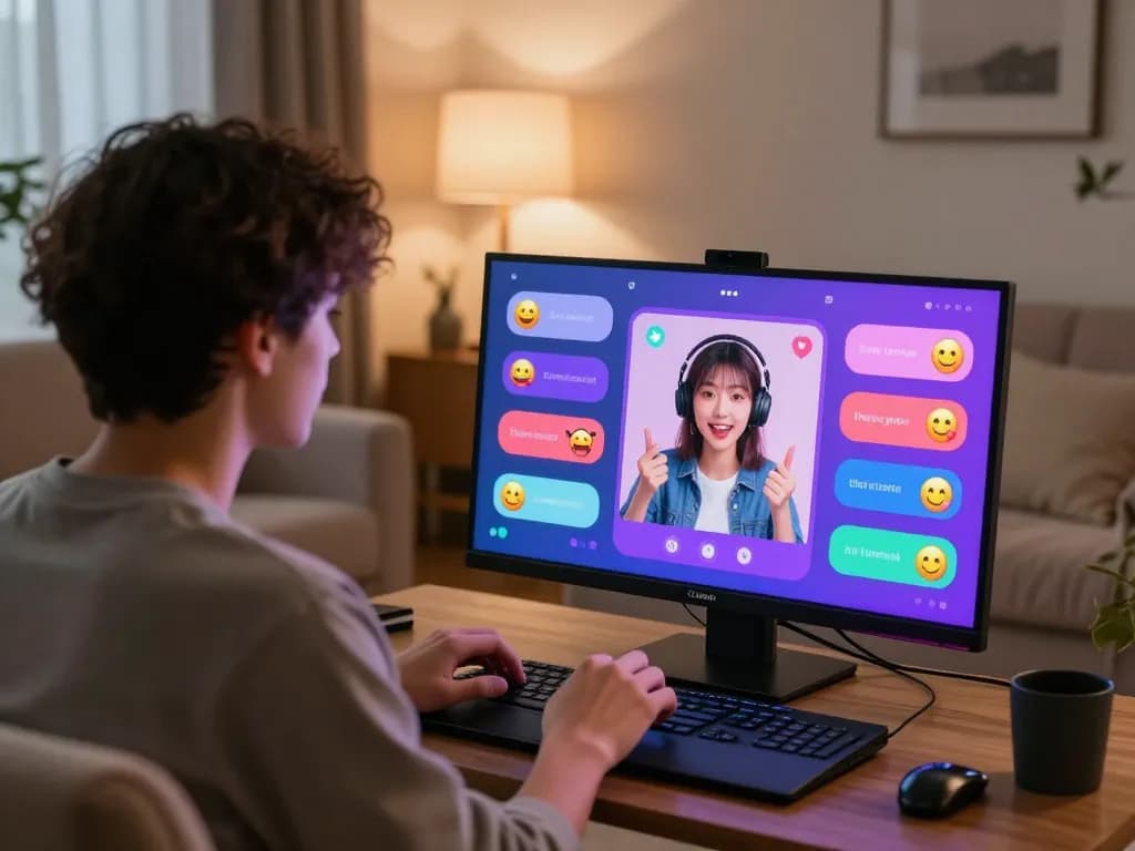 Interactive AI chat porn experience with a user enjoying engaging banter in a cozy setting.