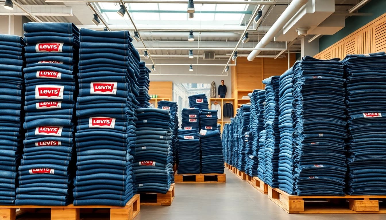Showcase of Levi’s and American eagle jeans pallet highlighting unique styles and colors.