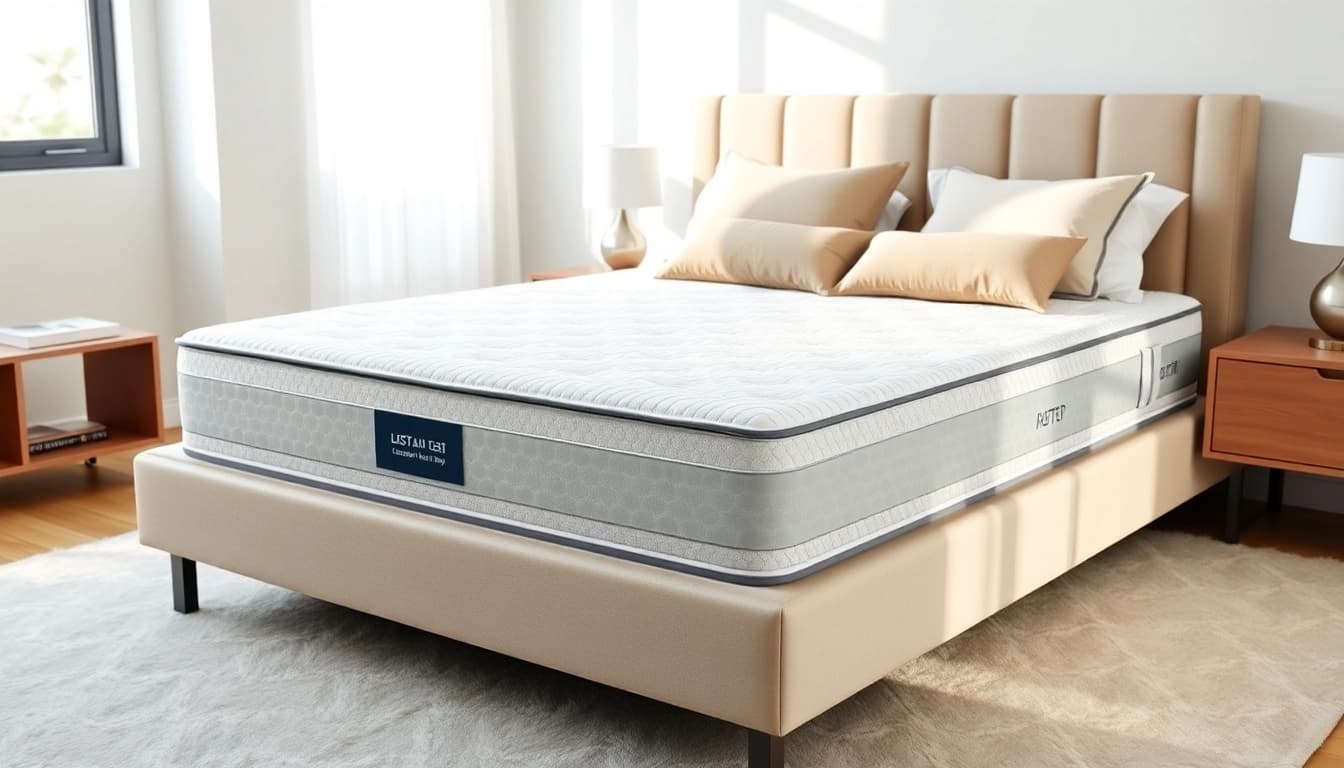 Mattress support displayed on a luxurious bed, showcasing comfort and style in a serene bedroom.