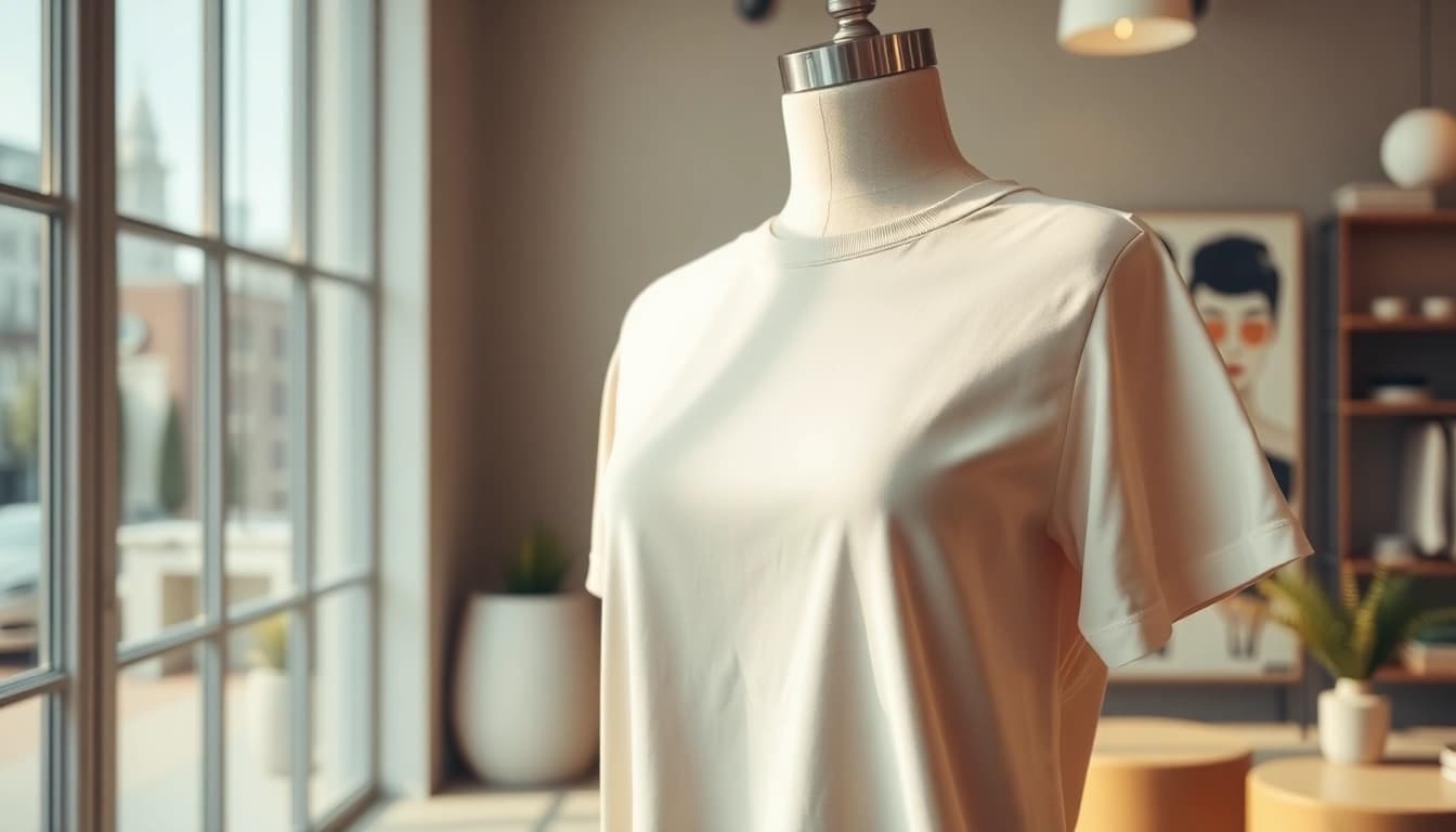 Showcasing a stylish drop shoulder t shirt on display in a boutique environment.