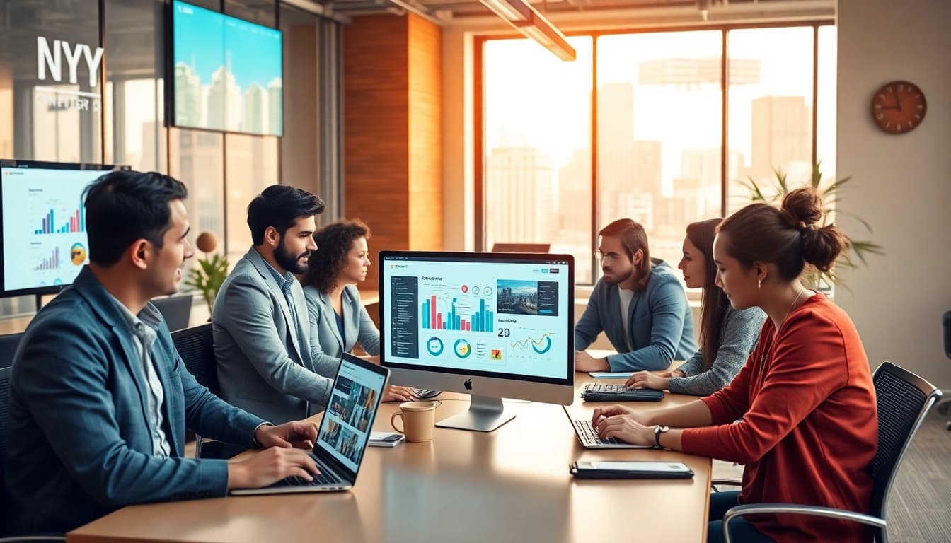 Engaging scene showcasing an innovative NYC web design company collaborating on modern digital projects.