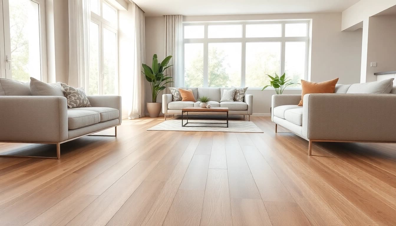 Visualize high-quality vinyl plank flooring in a stylish living room, emphasizing its texture and elegance.