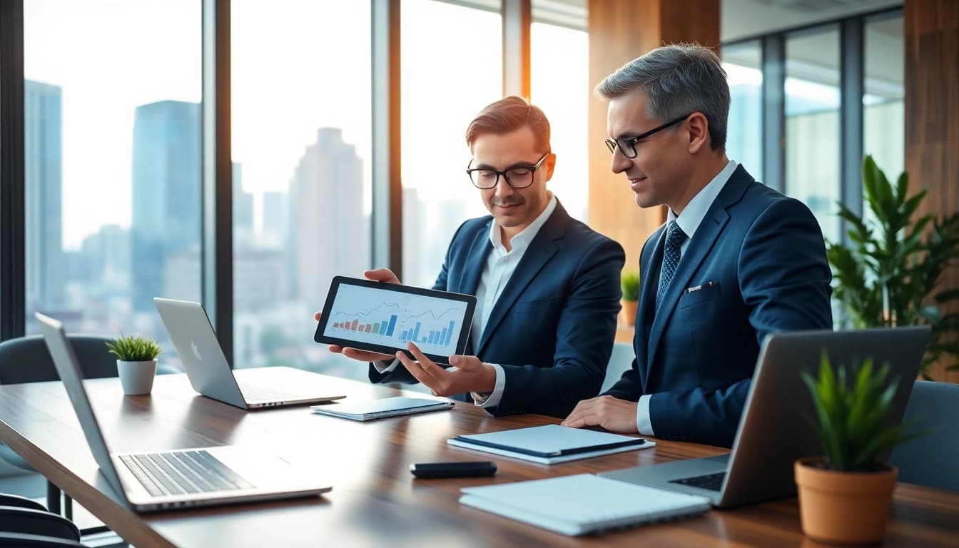 Quickplus Business Consultants engaging collaboratively in a modern office environment.