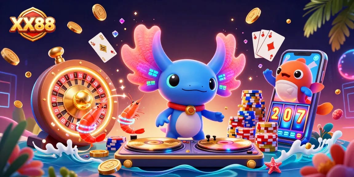 Experience thrilling fun at XX88 with vibrant casino elements in a dynamic underwater scene.