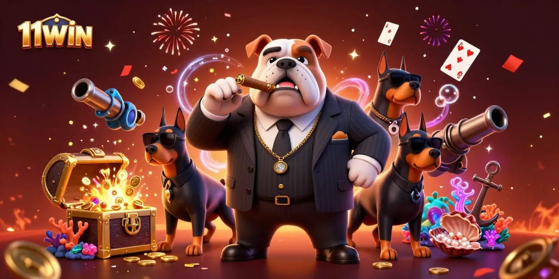 Play immersive 11WIN games with mafia-inspired characters in vibrant casino scene