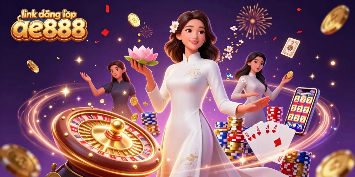 Experience the thrill of gambling with link đăng nhập ae888, featuring elegant characters and dynamic casino elements.