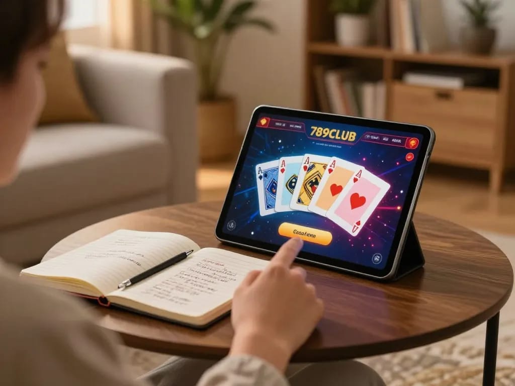Person playing on the 789CLUB online gaming platform in a cozy home setting