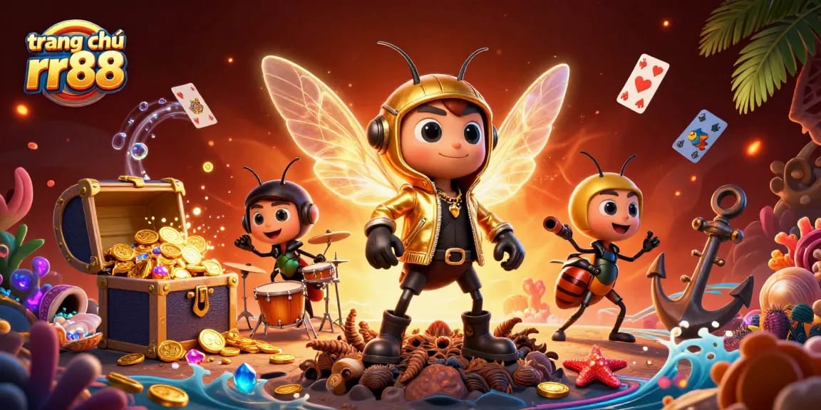 Experience the excitement of trang chủ rr88 with cartoon characters in a vibrant casino-themed illustration.