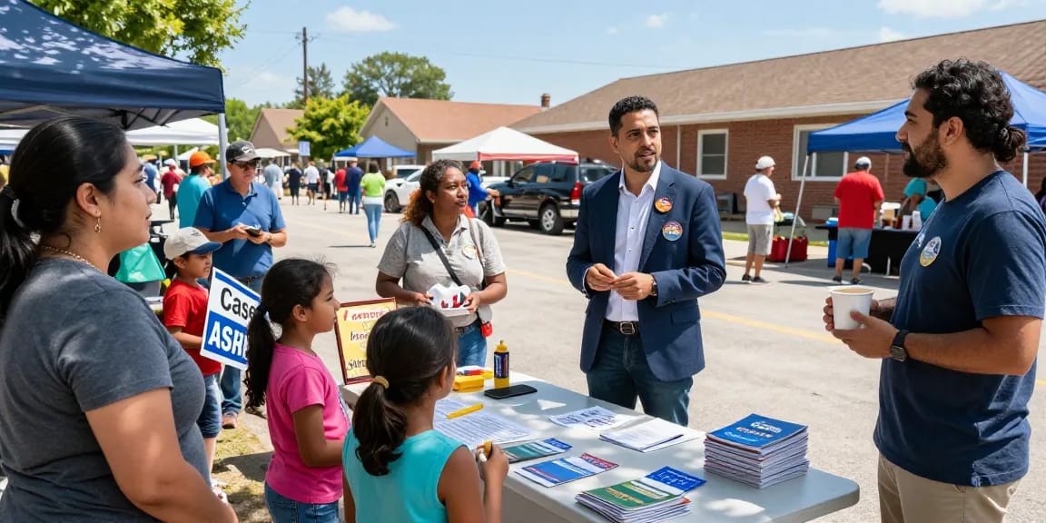 Casey Askar engaging with voters at a community event, highlighting local connections.