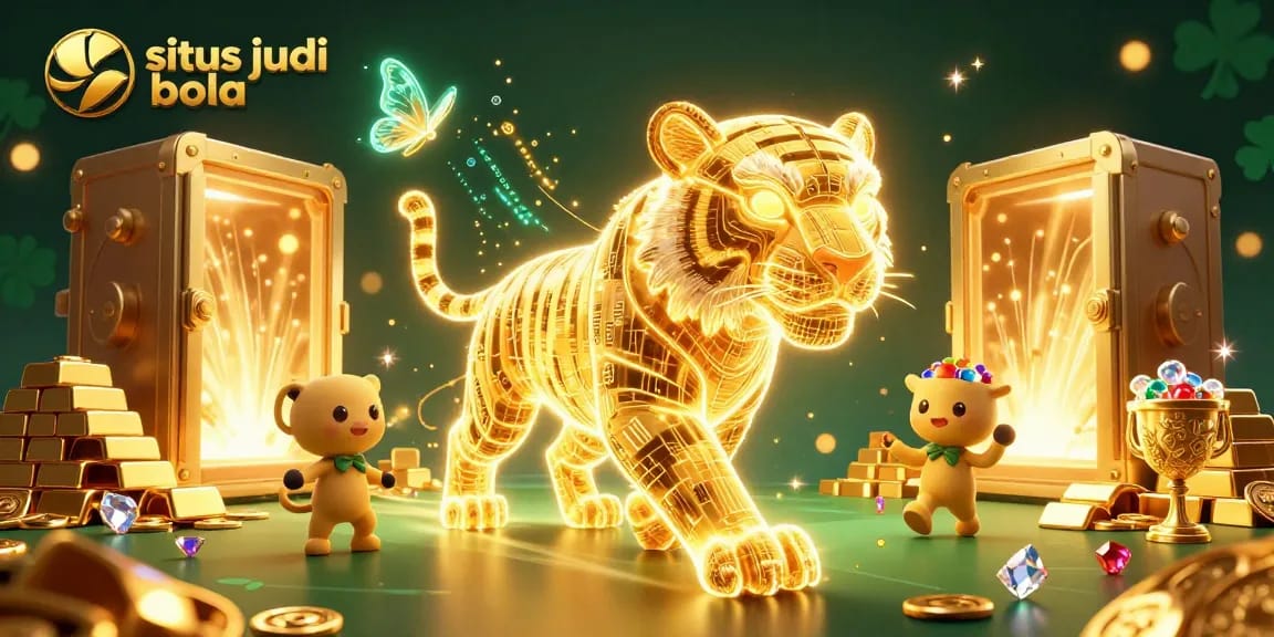 Experience situs judi bola with a lively digital casino featuring a glowing tiger and treasures.