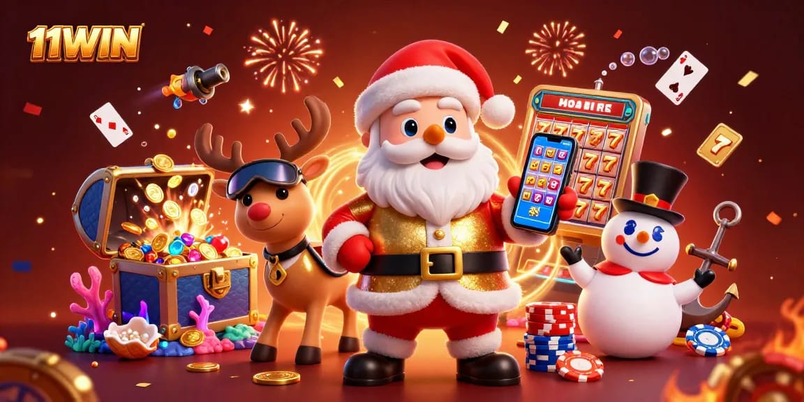 Experience the excitement of 11WIN with Santa and his friends embracing jackpot slots gaming.