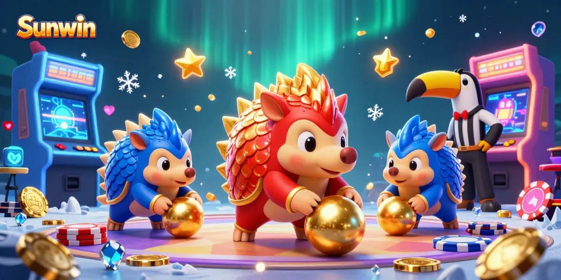 Engage in thrilling gameplay with Sunwin as rival pangolins battle through poker chips in a vibrant casino.