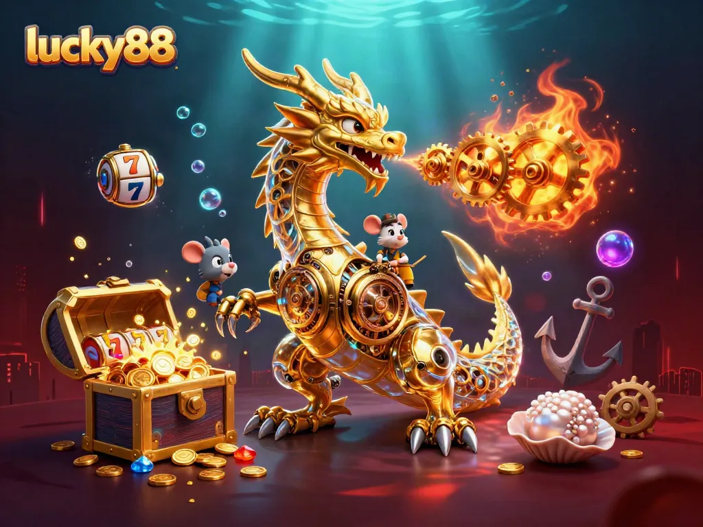 Experience exciting gameplay at lucky88 with vibrant slot reels and a captivating dragon scene.