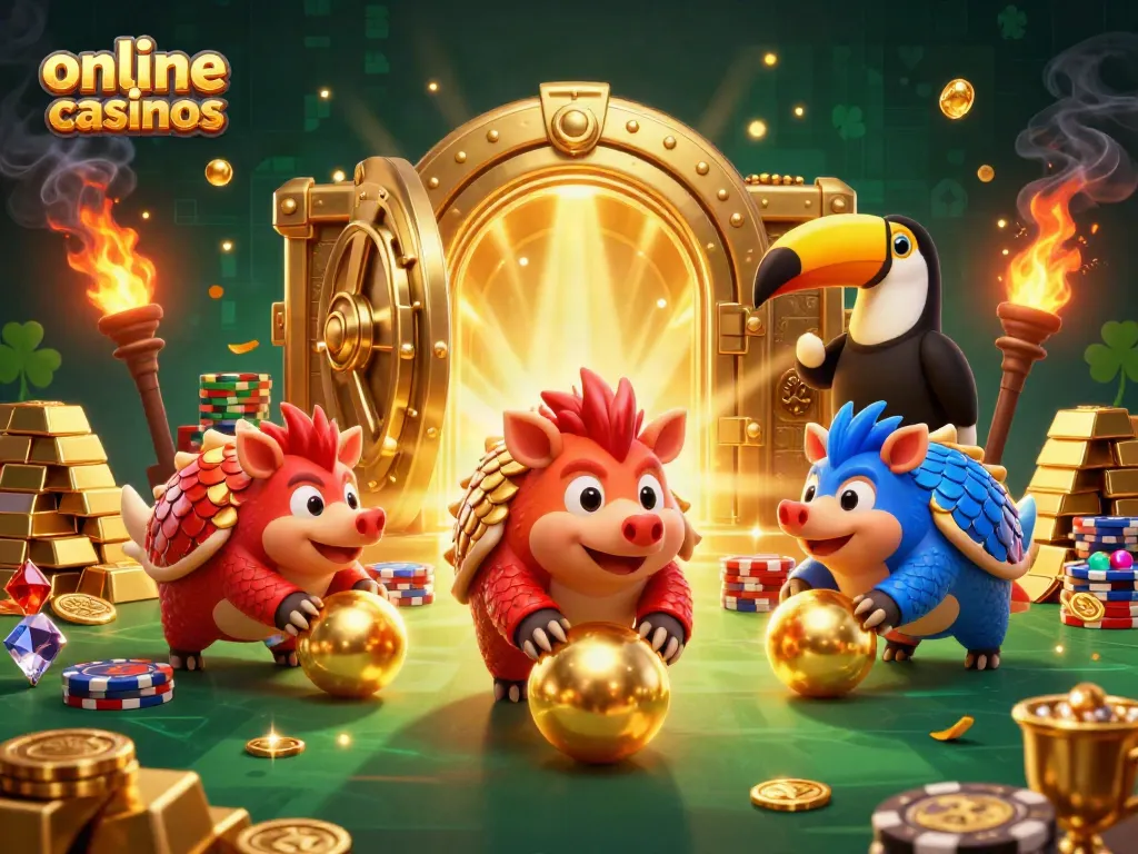 Engaging scene of rival pangolins in armor bowling with poker chips at online casinos