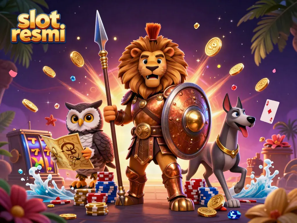 Experience thrilling action with players engaging in slot resmi games against a vibrant casino backdrop.