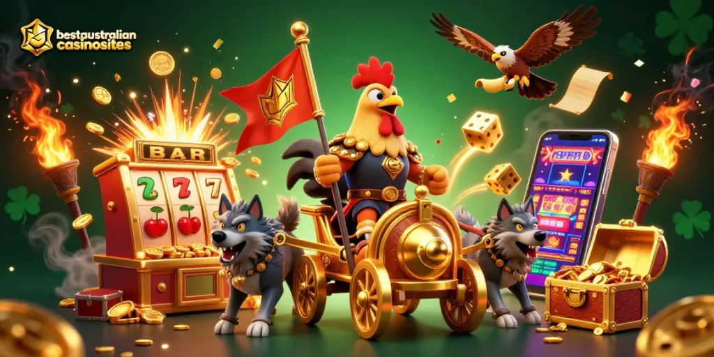Experience thrilling gameplay at bestaustraliancasinosites with a vibrant 3D casino scene full of excitement.