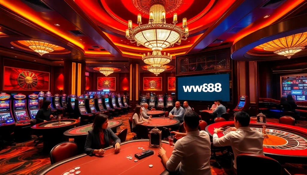 Experience thrilling gameplay at ww88 with luxurious casino tables and vibrant slot machines.