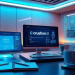 Engaging workspace with Crushon AI interface and futuristic technology.