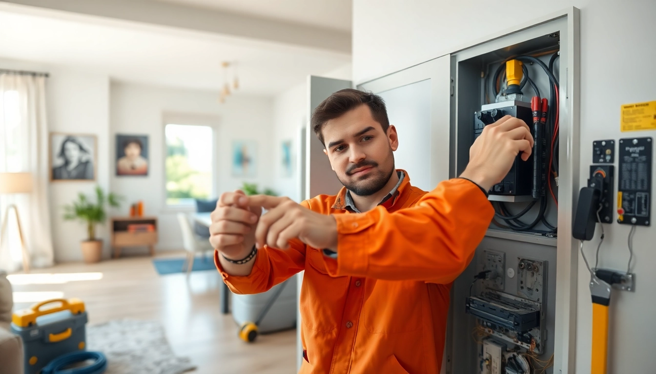 Vancouver electrician inspecting electrical panels in a modern home setting.
