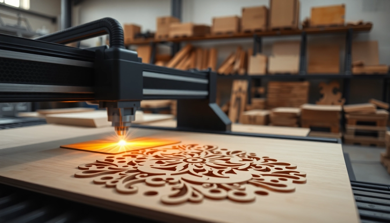 Laser cutting operation demonstrating a dxf file for laser cutting on wood.