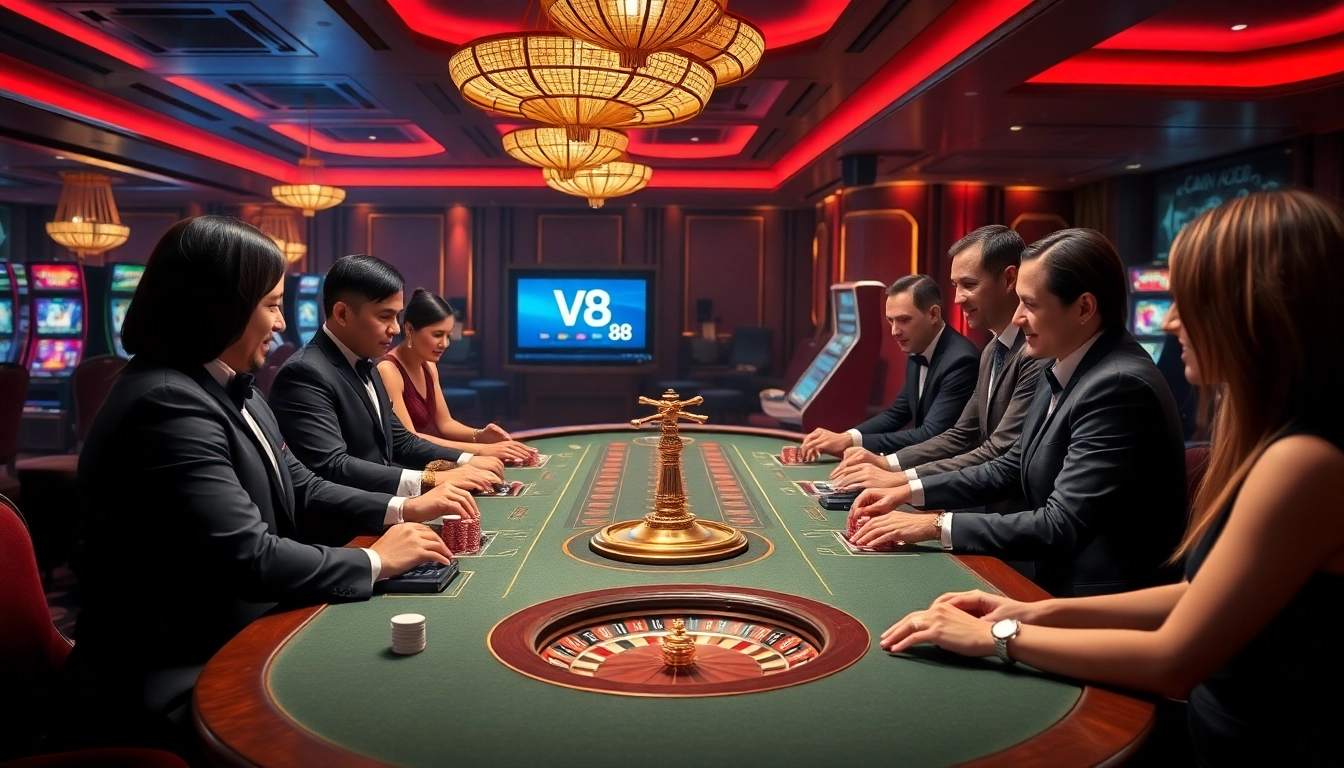 Experience the excitement of VB 88 at a lavish casino table with poker chips.