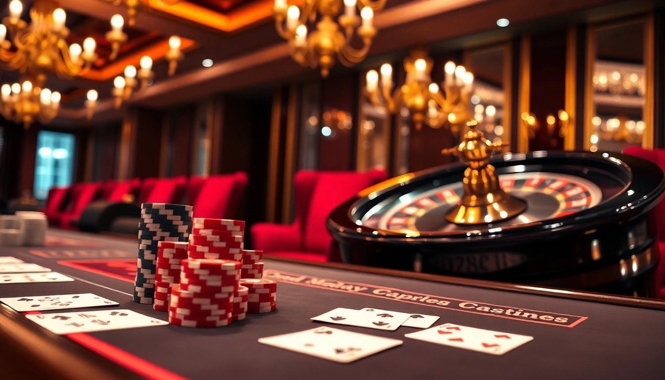 Exciting QQ88 casino scene with poker chips, cards, and roulette wheel, evoking luxury.