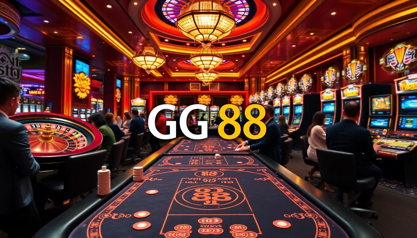 Exciting casino scene featuring GG 88 with live dealer tables and vibrant slot machines.