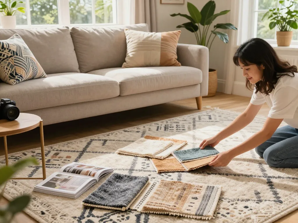 Testing affordable carpets London options in a stylish living room.