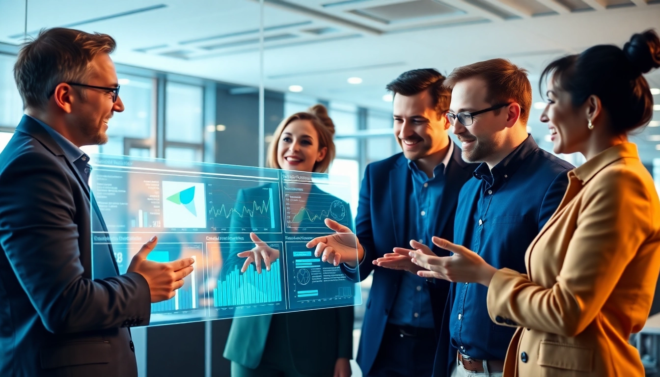 Team discussing B2B competitive intelligence strategies through digital analytics.