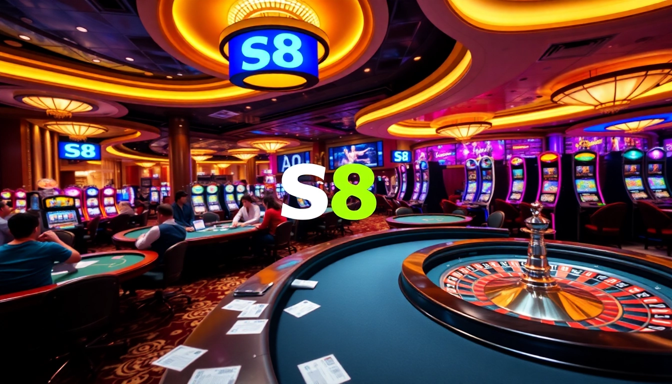 Experience the excitement of online gambling at S8 with vibrant casino visuals and engaging gameplay.