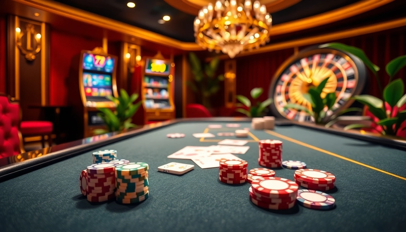 Experience thrilling games at 78Win casino with poker chips and vibrant roulette.