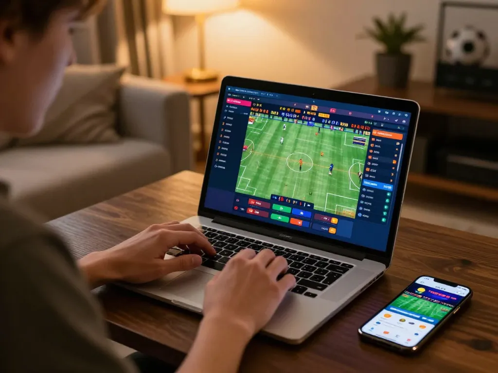 Betting on live sports at 789bet, showcasing an engaged player using a laptop and smartphone.