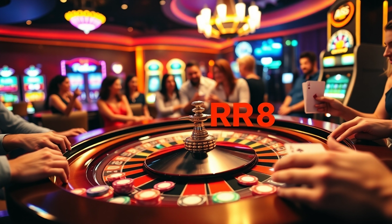 RR88 players enjoying an engaging casino experience at a roulette table with colorful chips.