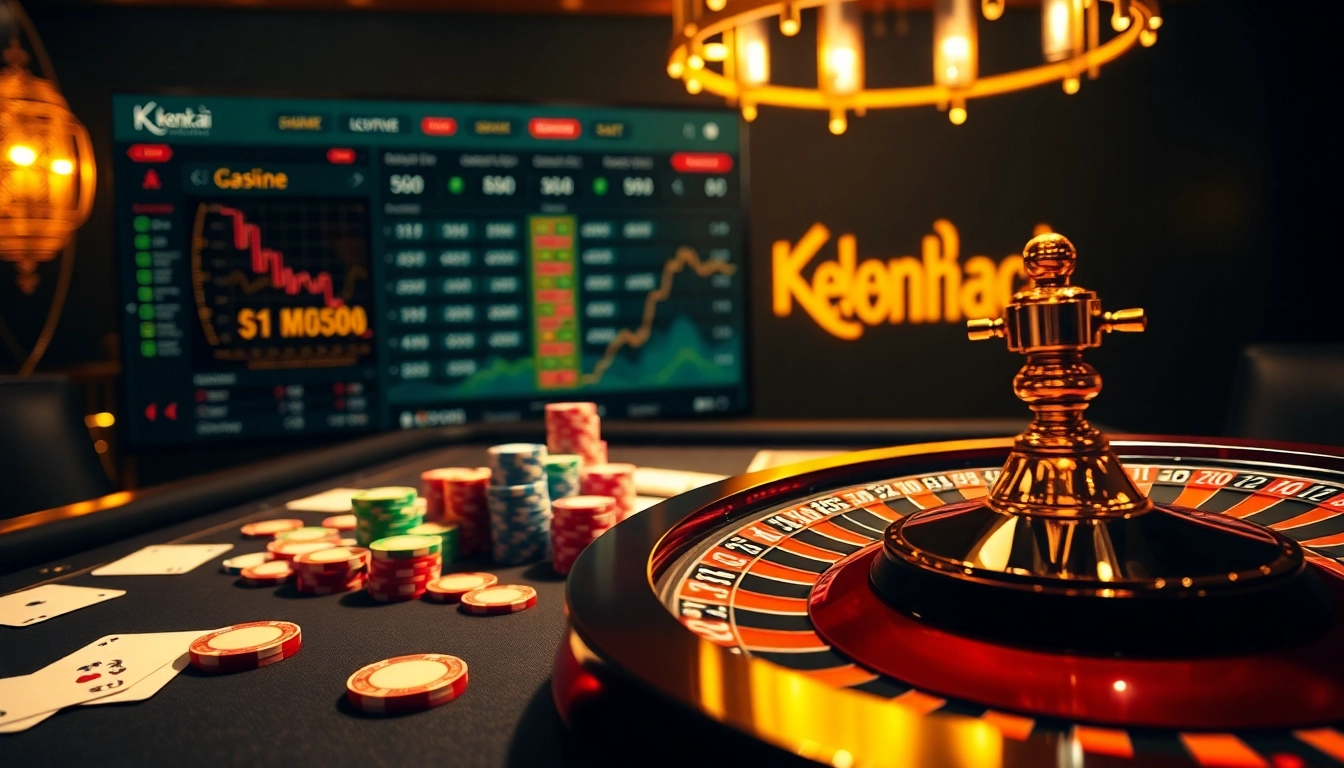 Engage in thrilling gaming moments at keonhacai with vibrant poker chips and a roulette wheel.