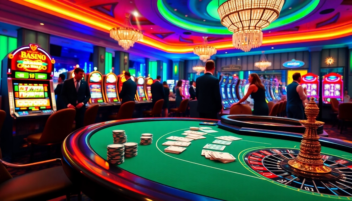 A lively casino scene featuring poker chips and a spinning roulette wheel representing https://f168.tools/.
