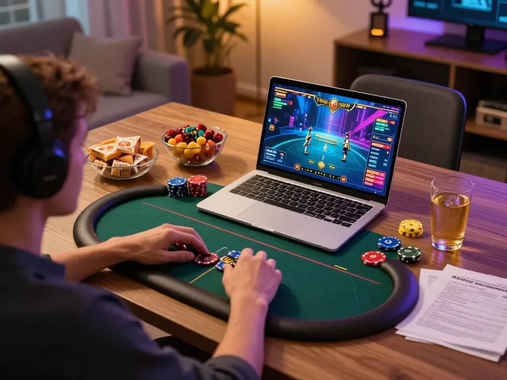 Player engaged in a strategic session of online poker at Nhà cái Luck8, showcasing an immersive gaming experience.
