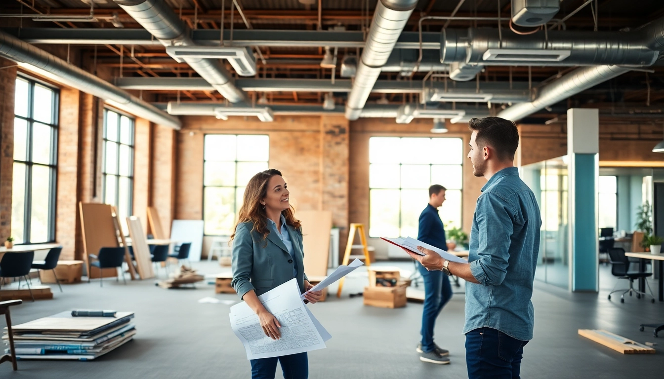 Austin commercial remodeling contractor collaborating with a client on an office renovation.