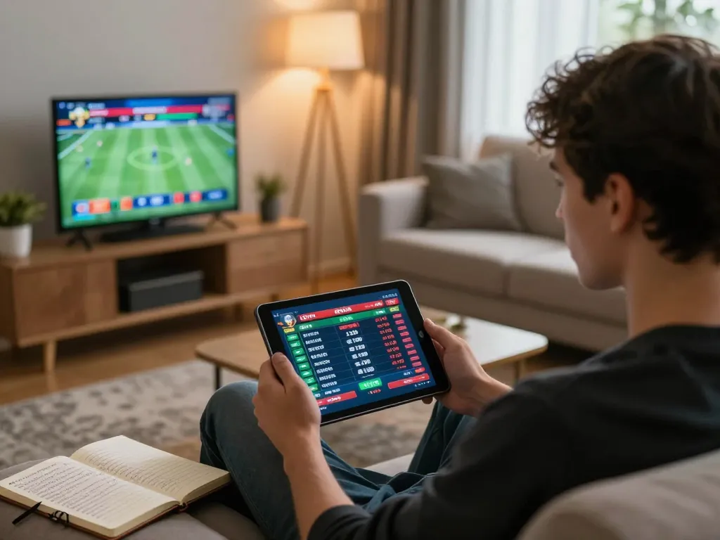 Player exploring betting options on fly88 in a cozy living room setting.