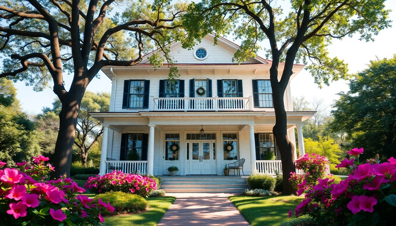 Colonial home renovation highlighting classic architecture with modern touches in a lush garden.