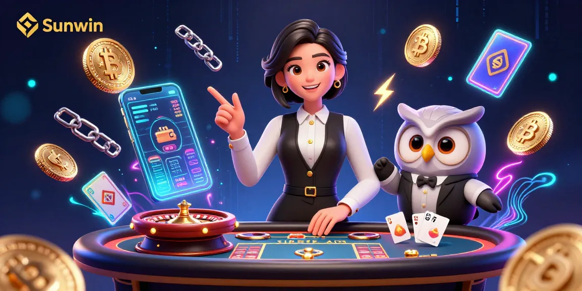 Engage with Sunwin’s thrilling baccarat experience featuring a charming dealer scene.