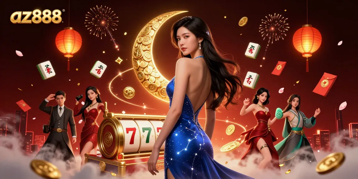 Experience excitement at az888 with a stunning casino-themed digital illustration showcasing vibrant elements and characters.