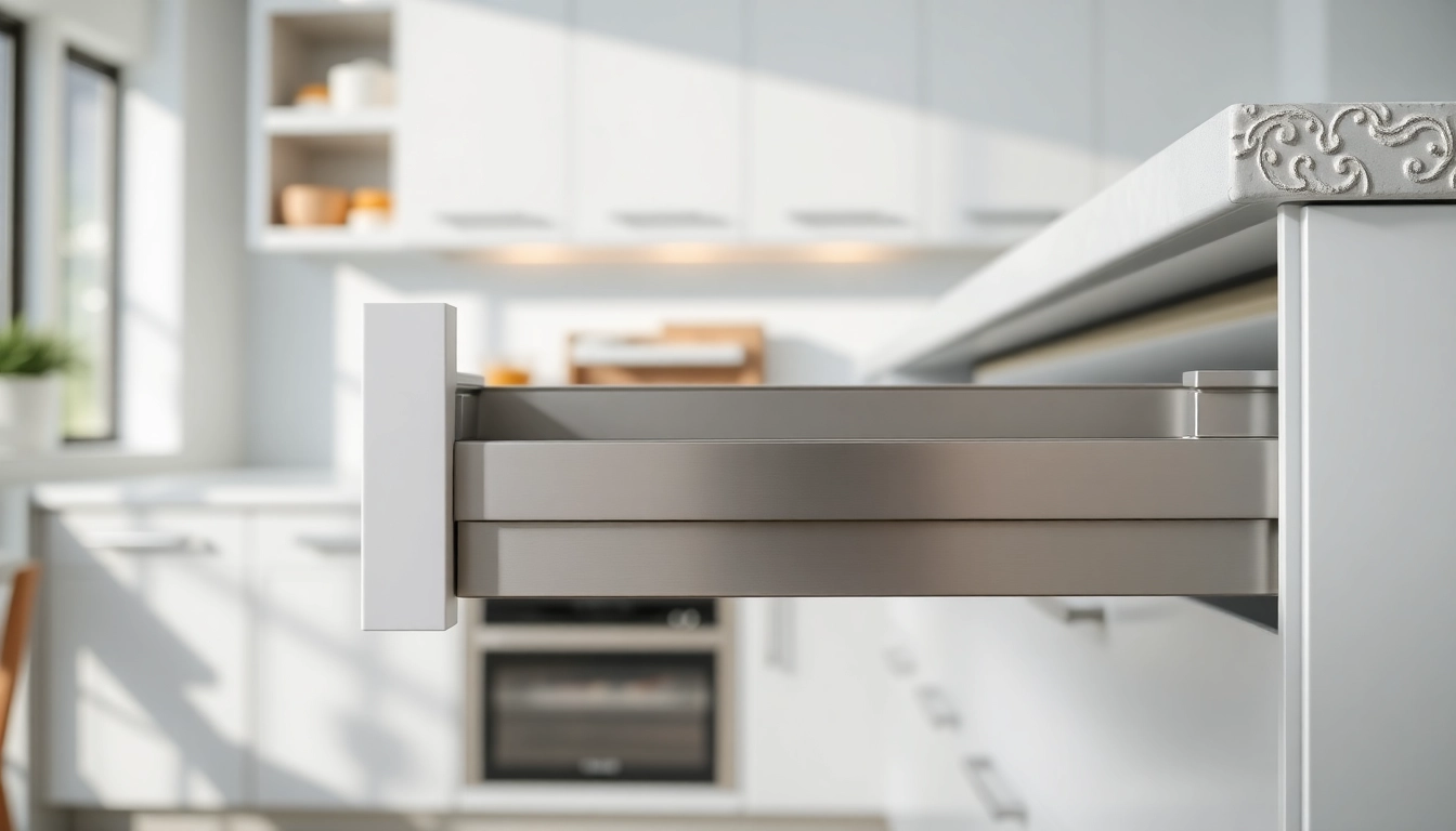 Showcase of a Double Wall Drawer System with smooth sliding mechanism and modern kitchen design.
