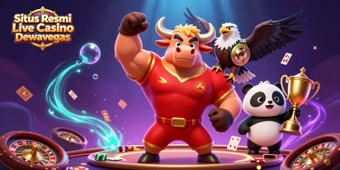 Experience thrilling wins with Situs Resmi Live Casino Dewavegas's vibrant gaming scene featuring energetic characters.