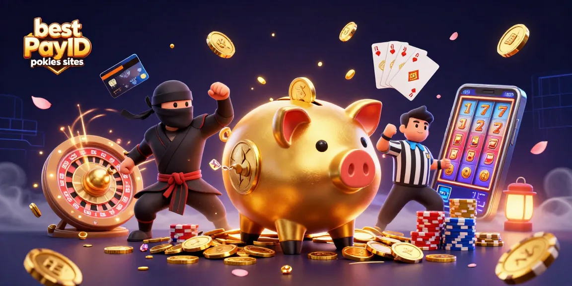 Engage with the best PayID pokies sites featuring a sumo wrestler piggy bank in a vibrant casino scene.