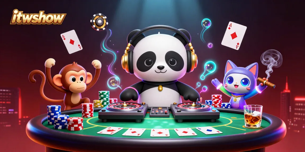 Bet with itwshow as a DJ panda spins roulette wheels and vibrant characters light up the casino scene.